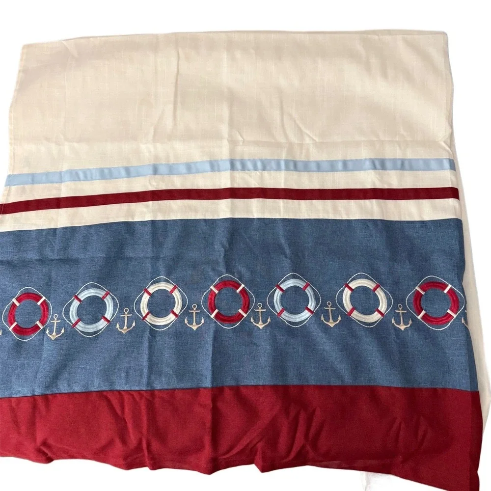 Nautical Anchor Life Preserver Shower Curtain Red Blue White Fabric‎ w/ 12 Hooks